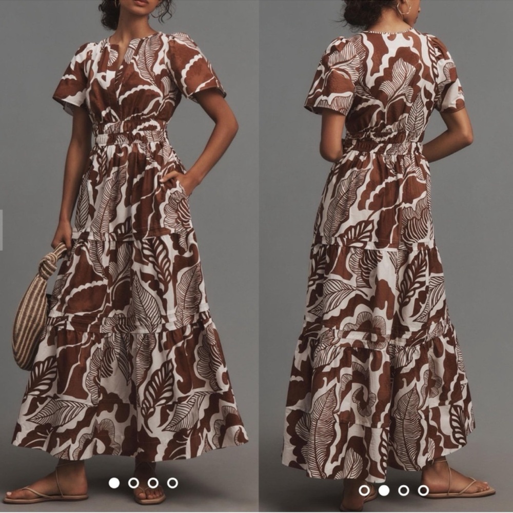 Anthropologie Somerset Maxi Dress Dark Green M, white/brown, NWT